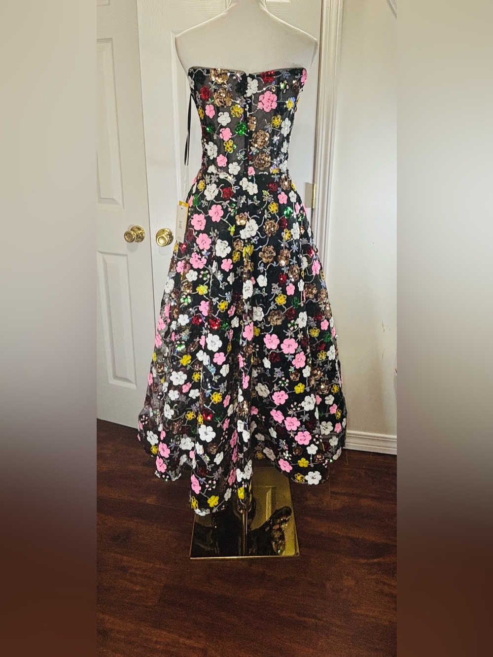 COUTURE LEE Strapless Garden In Bloom Floral Sequin Midi Black/Multi Sz 12 #3701 - Picture 9 of 16